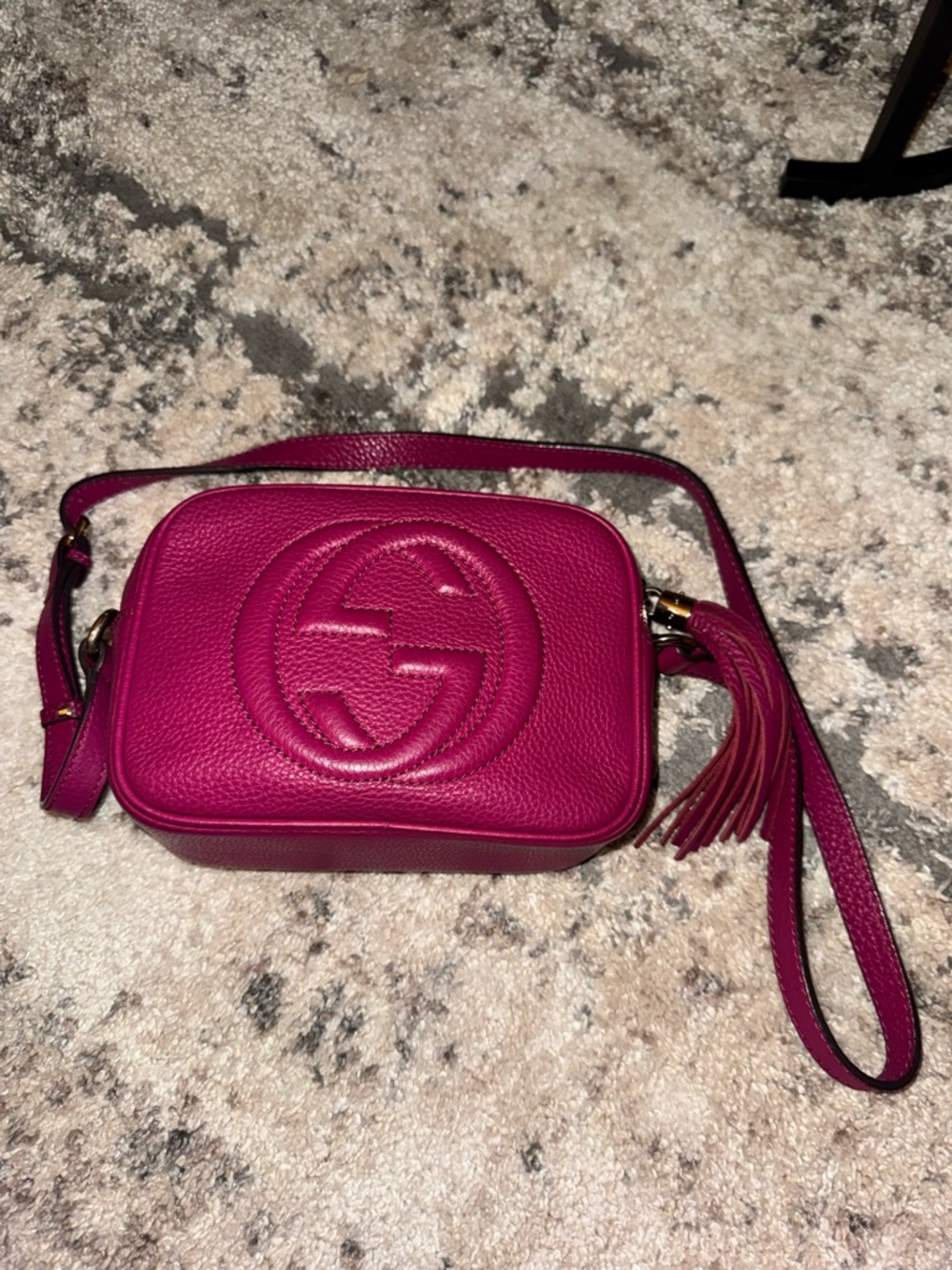 Gucci Fuchsia Soho Disco Fuchsia Leather Crossbody with Tassel